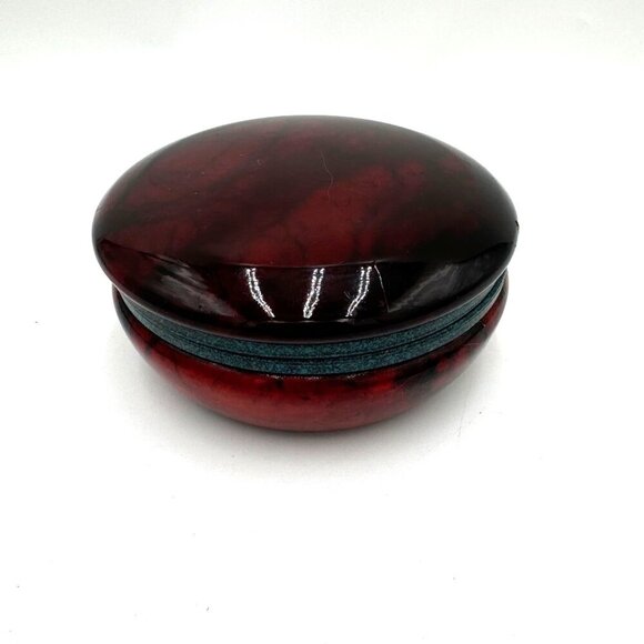 Italian Round Albaster Hinged Trinket Box - Picture 1 of 10